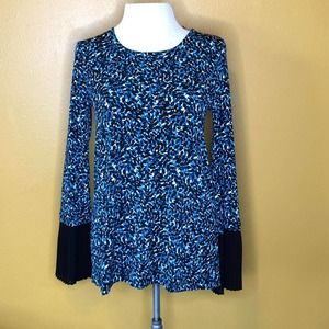 Michael Kors Teal & Black Long Sleeve Blouse